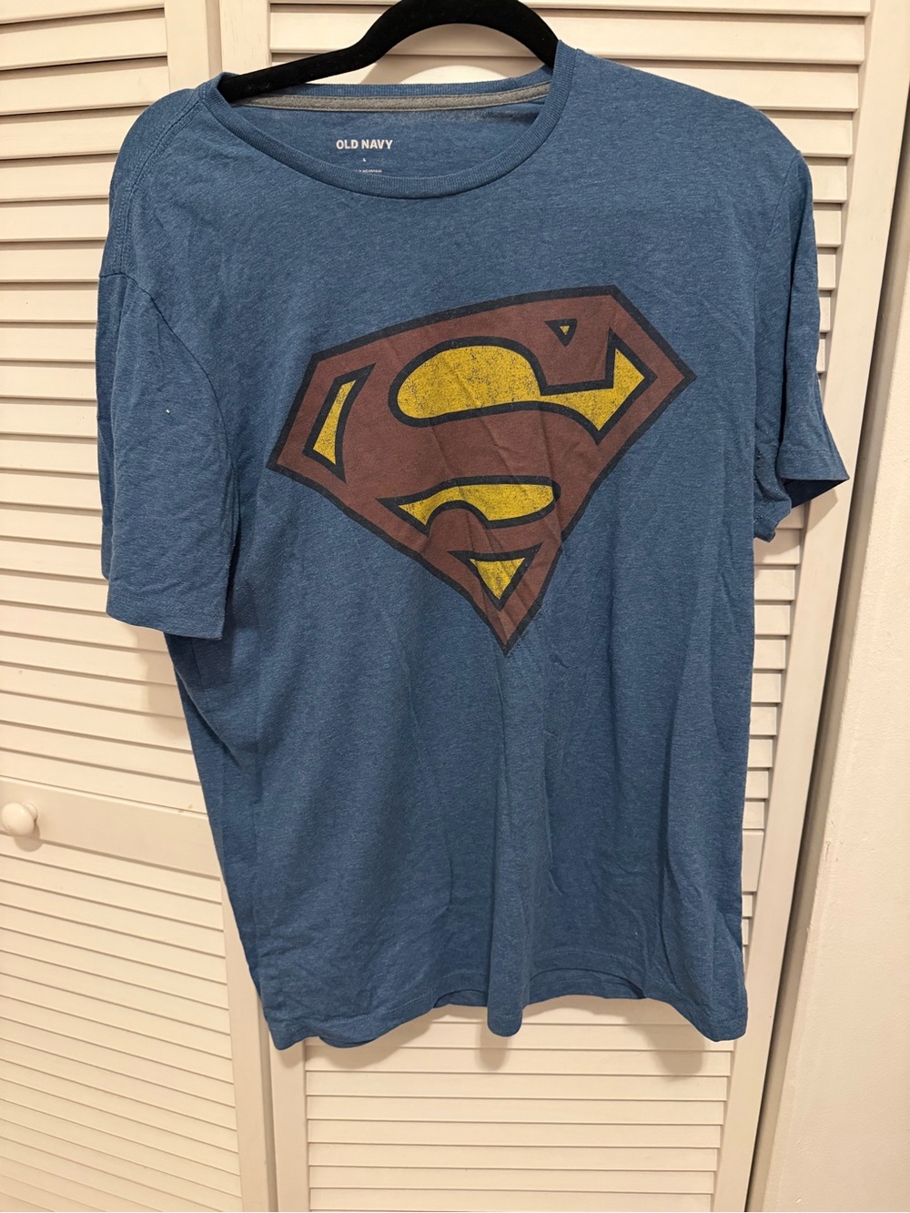 Old Navy Men's Heather Blue Superman Graphic Tee with Yellow Accents
